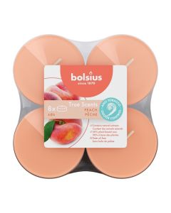 Bolsius perzik - peach maxi geurtheelichtjes 8 stuks (8 uur) clear cups True Scents