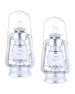 2 stuks KF Huismerk stormlantaarns - windlicht met theelicht, zilver 24 cm hoog (4 uur) - set