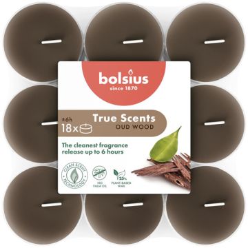 18 stuks Bolsius oud hout - oud wood geurtheelichtjes (6 uur) clear cups True Scents