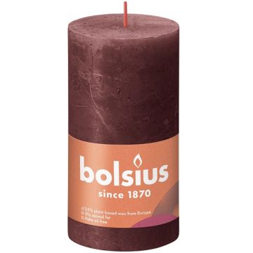 Bolsius wijnrood rustiek stompkaarsen 130/68 (60 uur) Eco Shine Velvet Red