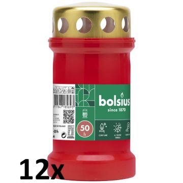 12 stuks Bolsius grafkaarsen rood met regendeksel nr. 3 130/58 mm (50 uur) - grootverpakking