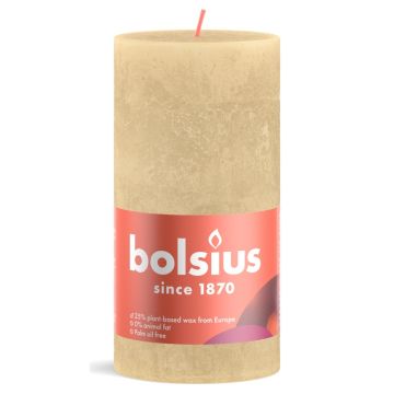 Bolsius beige rustiek stompkaars 130/68 (60 uur) oat beige verpakt per 4 stuks