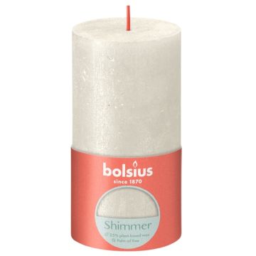 Bolsius metalliek ivoor gelakte rustieke stompkaarsen 130/68 (60 uur) shimmer ivory verpakt per 4 stuks
