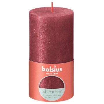 Bolsius metalliek rood gelakte rustieke stompkaarsen 130/68 (60 uur) shimmer red verpakt per 4 stuks