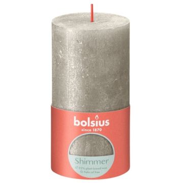 Bolsius metalliek zilver gelakte rustieke stompkaarsen 130/68 (60 uur) shimmer metallic champagne verpakt per 4 stuks