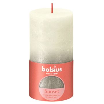 Bolsius rustiek fading ivoor en zilver stompkaarsen 130/68 (60 uur) soft pearl champagne verpakt per 4 stuks