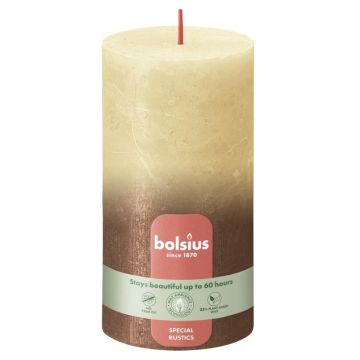 Bolsius rustiek fading metalliek beige en koper stompkaarsen 130/68 (60 uur) oat beige copper verpakt per 4 stuks