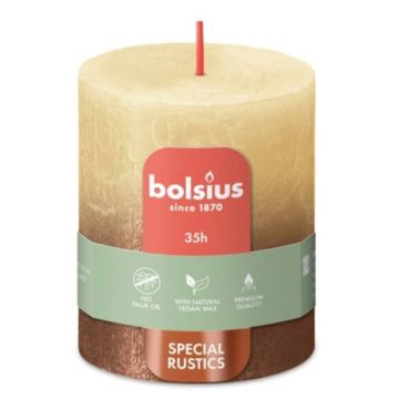 Bolsius rustiek fading metalliek beige en koper stompkaarsen 80/68 (35 uur) oat beige copper 4 stuks