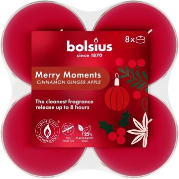 Maxi geurtheelichtjes kaneel gember appel (8 uur) Bolsius clear cups true glow merry moments 