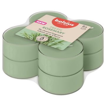 Bolsius rosemary maxi geurtheelichtjes (8 uur) clear cups true scents verpakt per 8 stuks