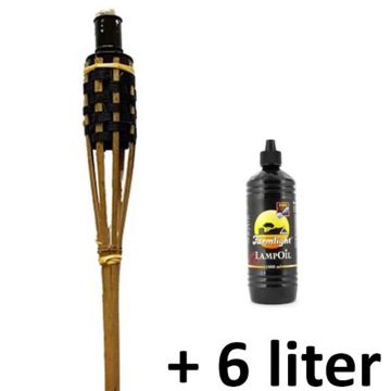 Luxe, 120 cm hoge bamboe tuinfakkels, zwart -bruin, compleet met lont en olie