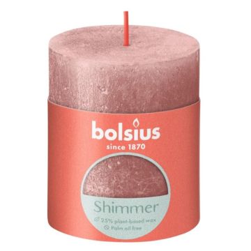 Bolsius metalliek roze gelakte rustieke stompkaarsen 80/68 (35 uur) Bolsius shimmer pink