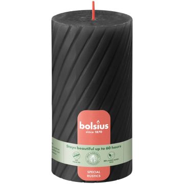 Bolsius antraciet rustiek twist stompkaars 130/68 (60 uur) stormy grey verpakt per 4 stuks
