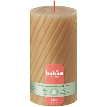 Bolsius beige rustiek twist stompkaars 130/68 (60 uur) oat beige verpakt per 4 stuks
