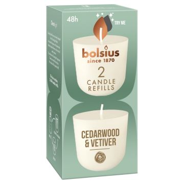 Bolsius clean light navullingen (24 uur) cedar wood en vetiver verpakt per 12 stuks