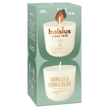 Bolsius clean light navullingen (24 uur) vanille en tonkaboon verpakt per 12 stuks