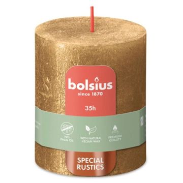 Bolsius metalliek goud gelakte rustieke stompkaarsen 80/68 (35 uur) Shimmer Metallic Gold 4 stuks