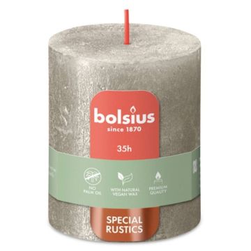 Bolsius metalliek zilver gelakte rustieke stompkaarsen 80/68 (35 uur) shimmer champagne 4 stuks