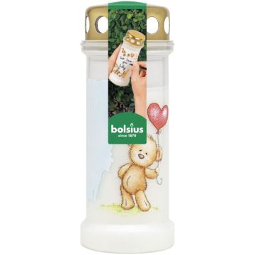 Bolsius graflicht nr. 6 met metalen deksel en knuffelbeer motief verpakt per 12 stuks