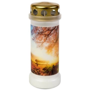 Bolsius witte graflicht met regen deksel nr. 6 173/67 (70 uur) herfst