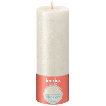 Bolsius metalliek ivoor gelakte rustieke stompkaarsen 190/68 (85 uur) shimmer ivory verpakt per 4 stuks