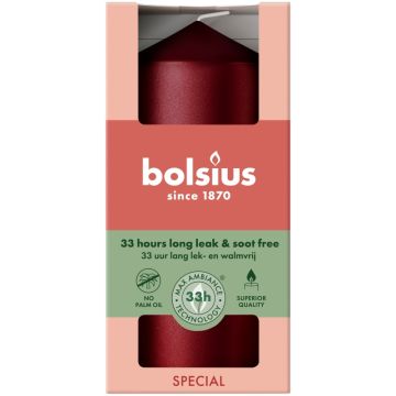 Bolsius metalliek rood stompkaars 120/58 (33 uur) metallic red verpakt per 6 stuks