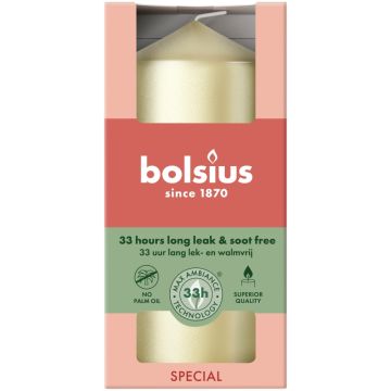 Bolsius metalliek zilver stompkaars 120/58 (33 uur) metallic white silver verpakt per 6 stuks