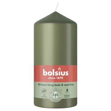 Bolsius olijfgroen stompkaars 120/58 (33 uur) fresh olive verpakt per 6 stuks