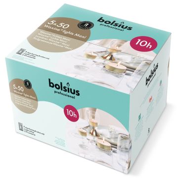 Bolsius Professional witte 10-uurs maxi waxinelichtjes gold cups 5 zakken van 50 stuks