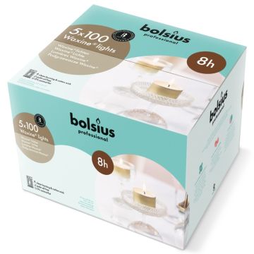Bolsius Professional witte 8-uurs waxinelichtjes gold cups verpakt per 500 stuks