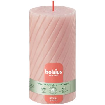 Bolsius roze rustiek twist stompkaars 130/68 (60 uur) misty pink verpakt per 4 stuks