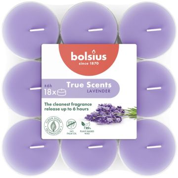 Bolsius true scents clear cups lavendel geurtheelichtjes (6 uur) verpakt per 108 stuks