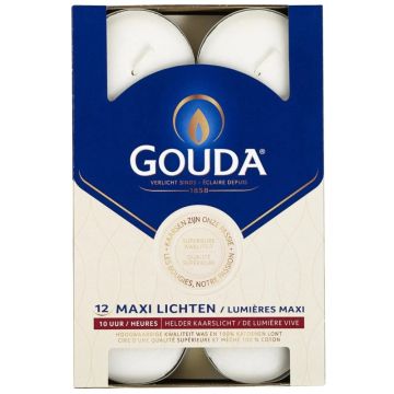 Gouda witte 10-uurs maxi waxinelichtjes in doos 12 stuks