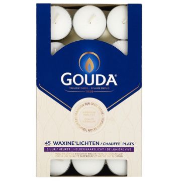 45 stuks Gouda witte 6-uurs waxinelichtjes in doos
