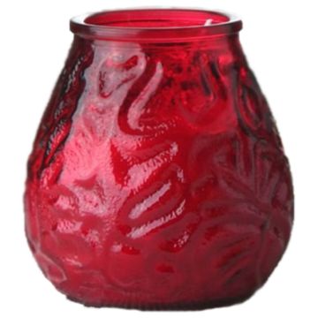 Sfeervolle rood gekleurde lowboy terras kaarsen. Buitenkaarsen in een rode transparant glazen houder wat goed bestand is tegen wind en het kaarslicht mooi doorlaat schijnen. Ideale en handig te gebruiken kaarsen voor de horeca en voor thuis in de tuin