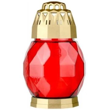 Bolsius lantaarn 2D diamant rood en goud (24 uur)