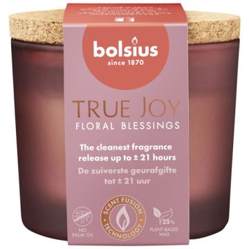 6 stuks Bolsius geurglas Floral Blessings geurkaarsen met kurk deksel 66/83 mm (21 uur) - grootverpakking