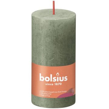 Bolsius olijfgroen rustiek stompkaarsen 100/50 (30 uur) Eco Shine Fresh Olive