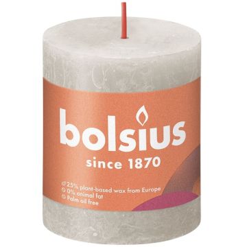 Bolsius lichtgrijs rustiek stompkaarsen 80/68 (35 uur) Eco Shine Sandy Grey