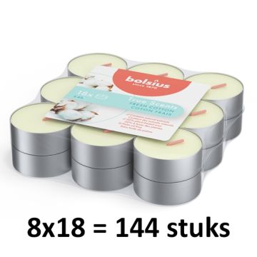 144 stuks Bolsius fris linnengoed - fresh cotton geurtheelichtjes (4 uur) True Freshness
