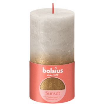 Bolsius fading metallic grijs en goud rustiek stompkaarsen 130/68 (60 uur) sandy grey gold verpakt per 4 stuks