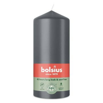 Bolsius antraciet stompkaarsen 130/68 (43 uur) stormy grey 6 stuks