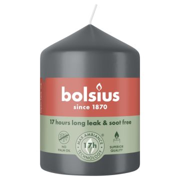 Bolsius antraciet stompkaarsen 80/58 (17 uur) stormy grey verpakt per 6 stuks