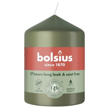 Bolsius olijfgroen stompkaarsen 80/58 (17 uur) fresh olive verpakt per 6 stuks