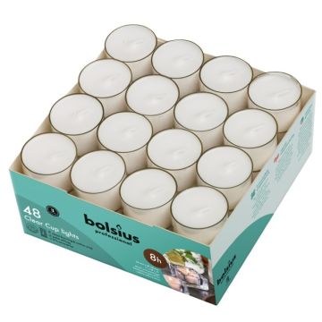 Bolsius Professional witte (8 uur) waxinelichtjes in transparante clear cups verpakt per 288 stuks