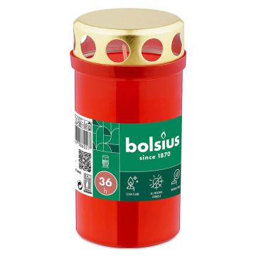 Bolsius grafkaarsen rood met regendeksel 120/60 met circa 36 branduren