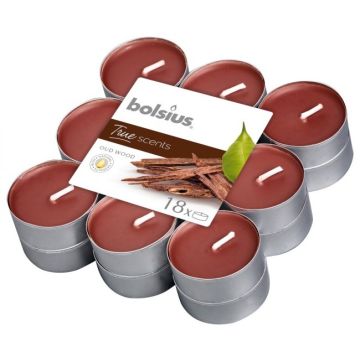 18 stuks geurtheelichtjes oud hout Bolsius