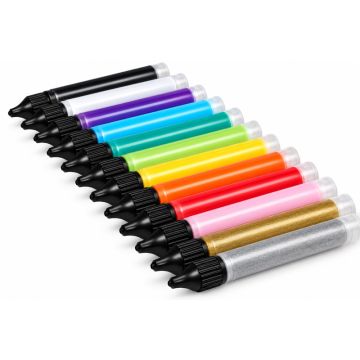 KF waspennen met vloeibare was in diverse kleuren om kaarsen te beschilderen en versieren met opliggende 2d tekst of afbeelding