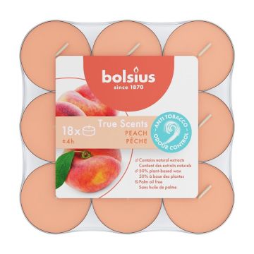 144 stuks Bolsius perzik - peach geurtheelichtjes (4 uur) True Scents