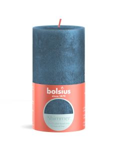 4 stuks Bolsius metalliek blauw gelakte rustieke stompkaarsen 130/68 (60 uur) shimmer blue